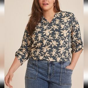 Maurices Gray And Tan Floral Blouse